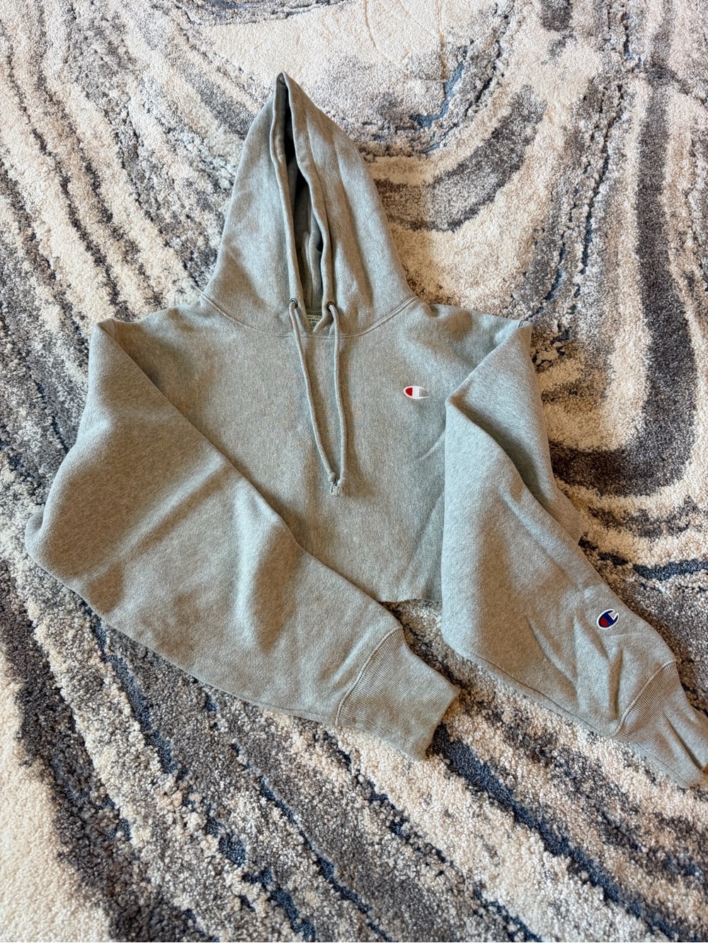 Champion Gray Crewneck Cropped Hoodie with Logo